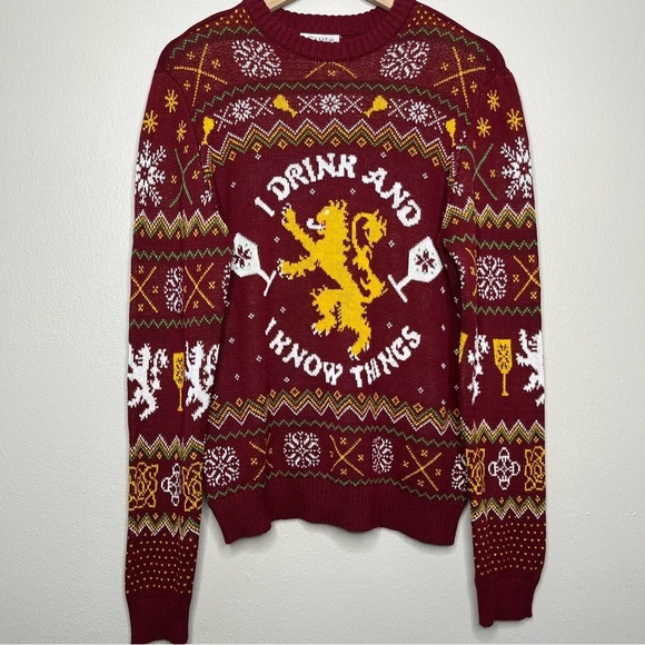 Game of Thrones Men Sweater Medium Burgundy Drink Christmas Holiday Grandpa - Picture 1 of 9